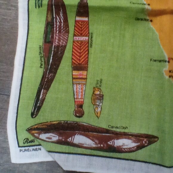 Vintage Ross AUSTRALIA Linen Kitchen Tea Towel Hand Printed Map 19” x 30” NEW - Picture 3 of 5